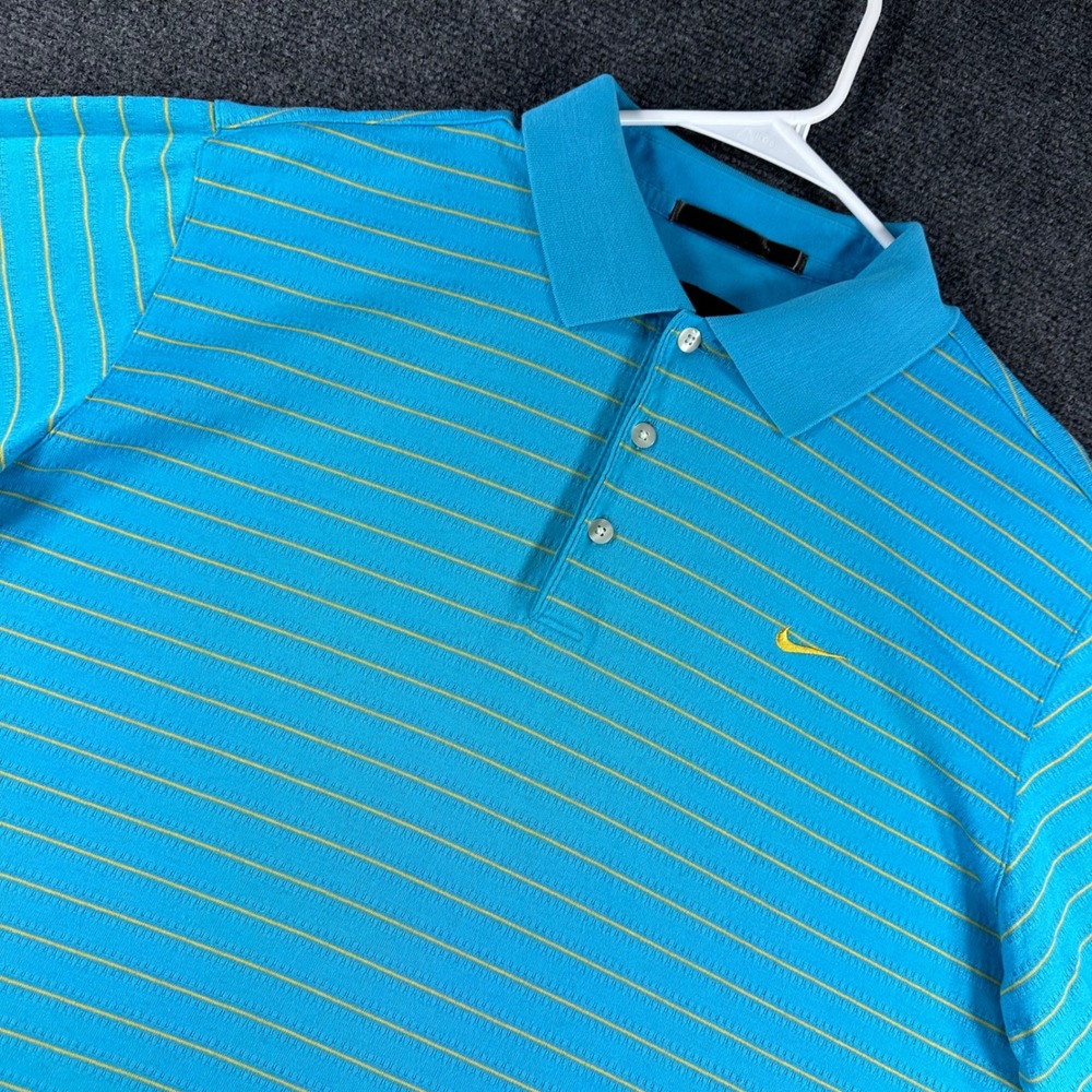 Nike Polo Shirt Mens L Large Blue Tiger Woods Striped Golf Short Sleeve